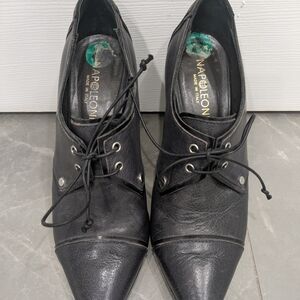 Napoleoni Black Leather Lace-Up Heels